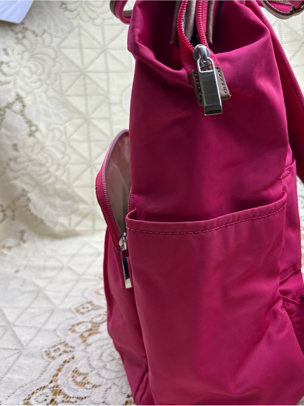 TUMI Backpack With Computer Sleeve Nylon with Leather Trim Pink - Picture 9 of 16